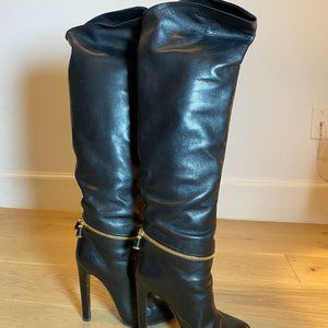 Sergio Rossi Black Leather Knee High Boots  (Size 36) - Brand new No Box
